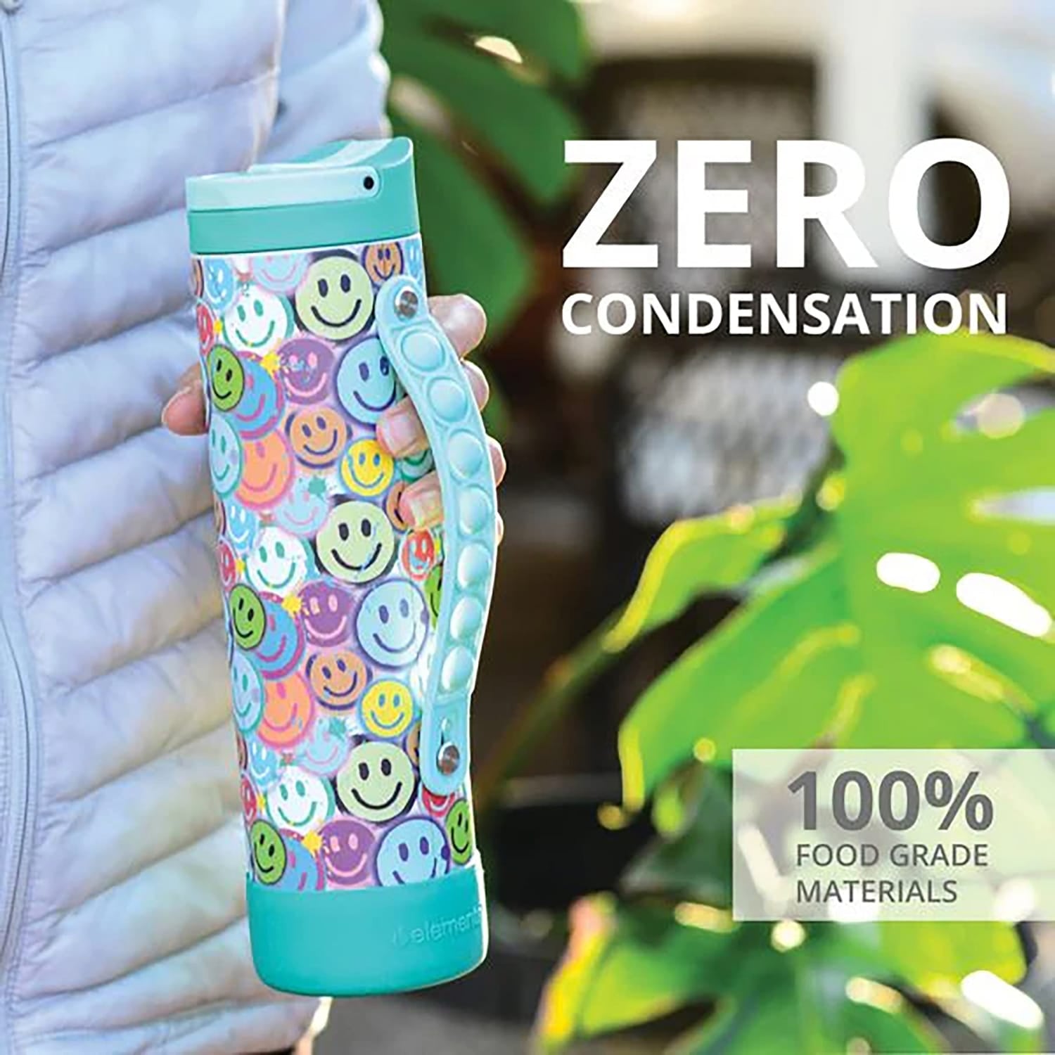 Elemental Iconic Pop Stainless Steel Fidget Water Bottle with Flip-open Sports Cap, 20 Oz., Graffiti Smile
