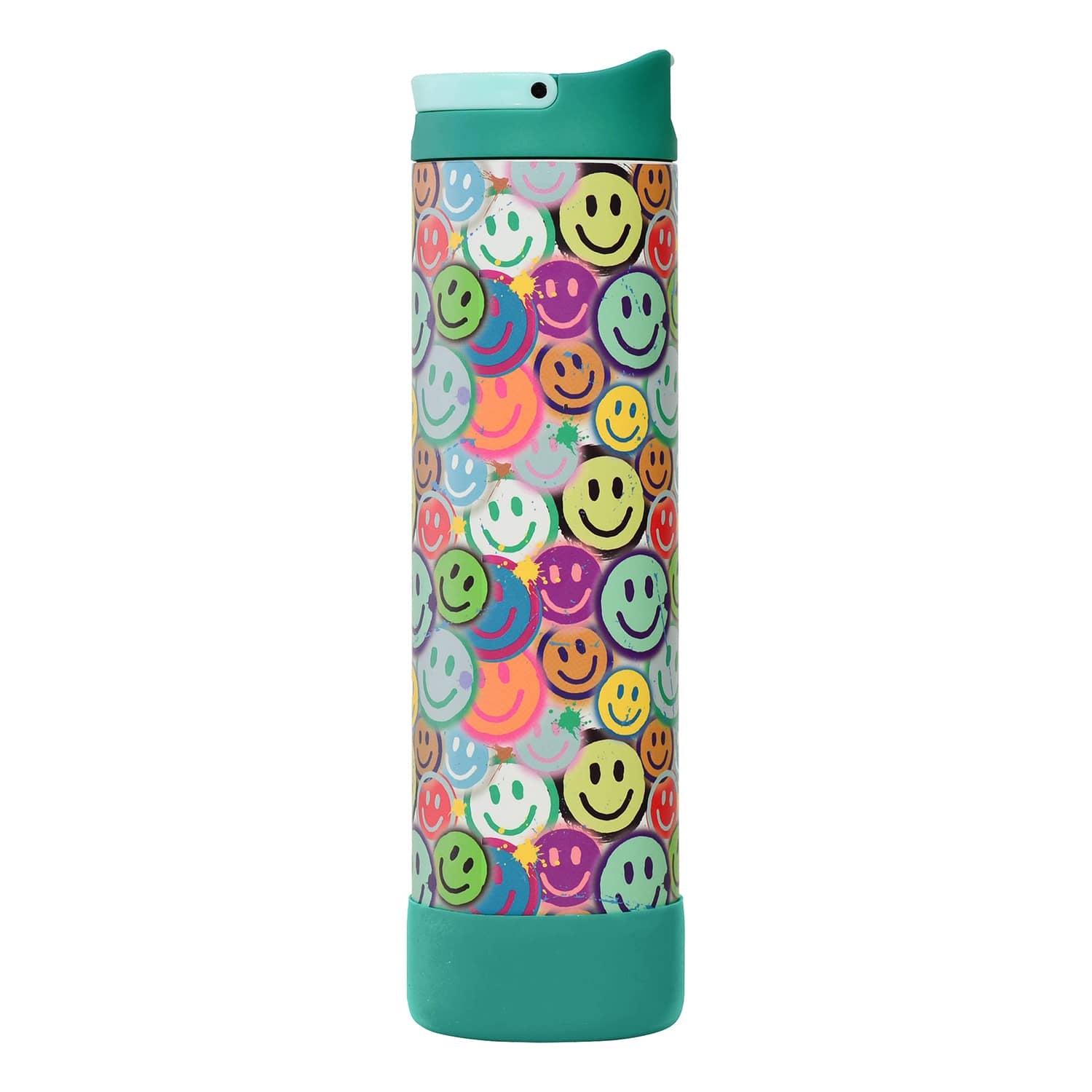 Elemental Iconic Pop Stainless Steel Fidget Water Bottle with Flip-open Sports Cap, 20 Oz., Graffiti Smile