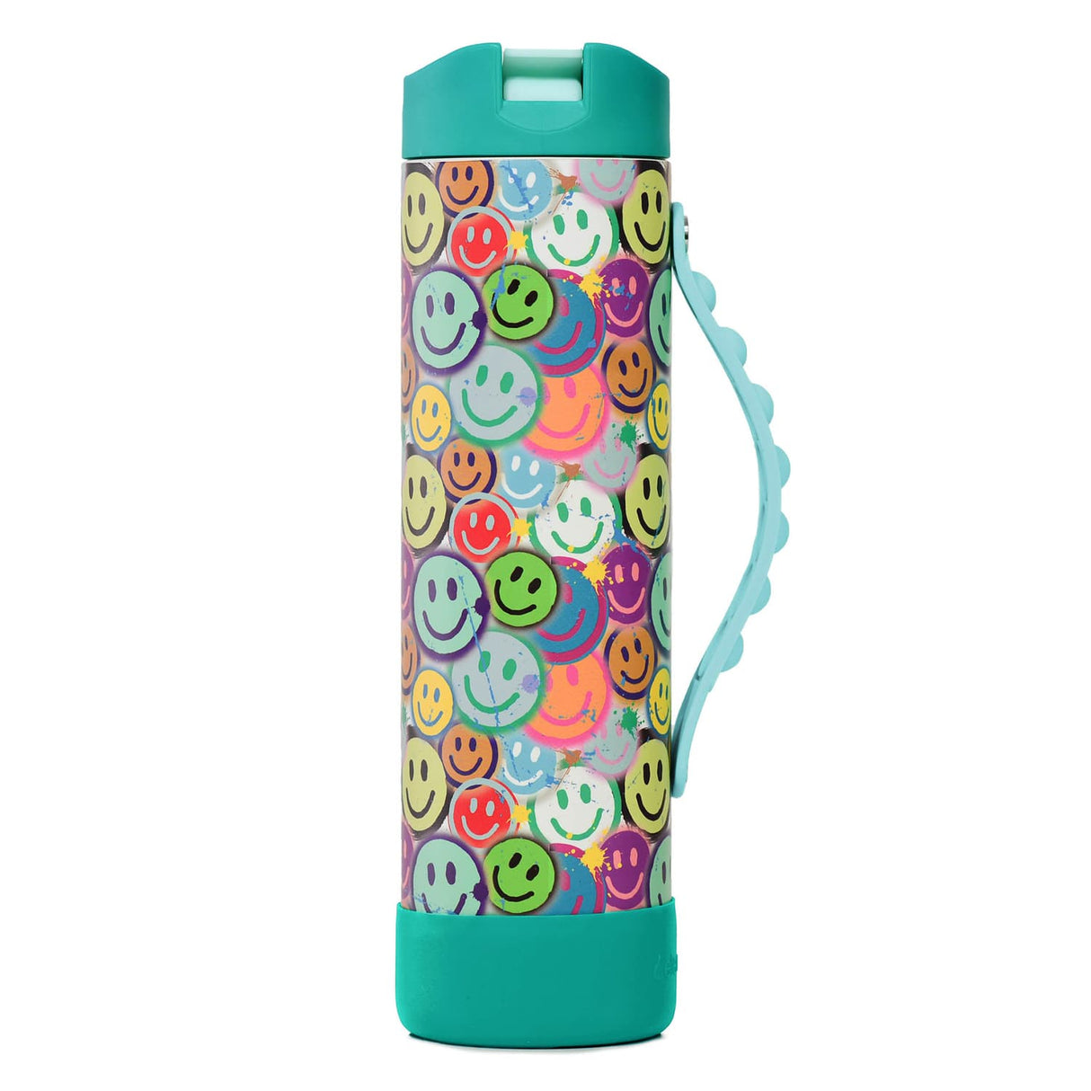 Elemental Iconic Pop Stainless Steel Fidget Water Bottle with Flip-open Sports Cap, 20 Oz., Graffiti Smile