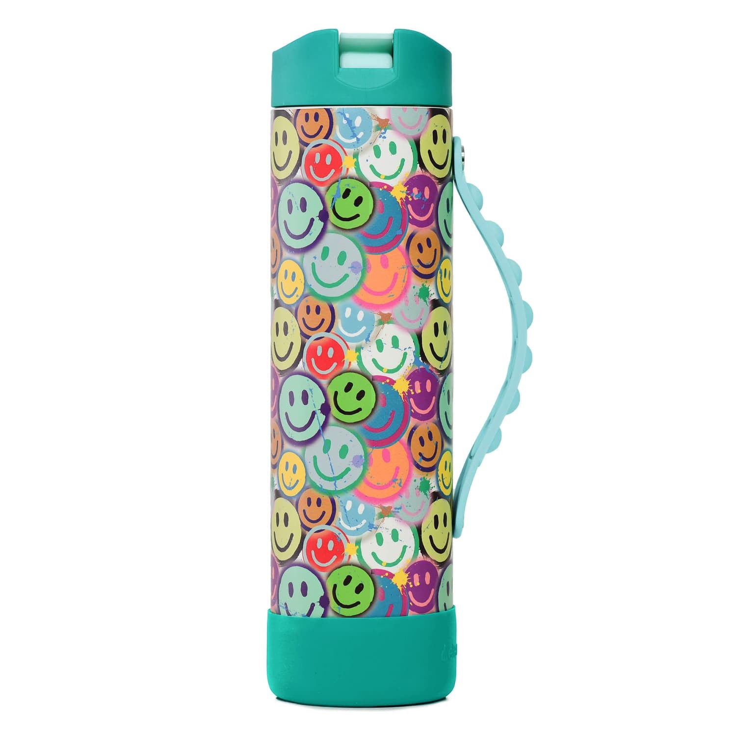 Elemental Iconic Pop Stainless Steel Fidget Water Bottle with Flip-open Sports Cap, 20 Oz., Graffiti Smile