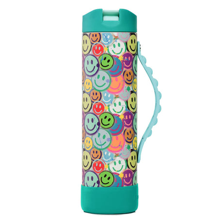 Elemental Iconic Pop Stainless Steel Fidget Water Bottle with Flip-open Sports Cap, 20 Oz., Graffiti Smile