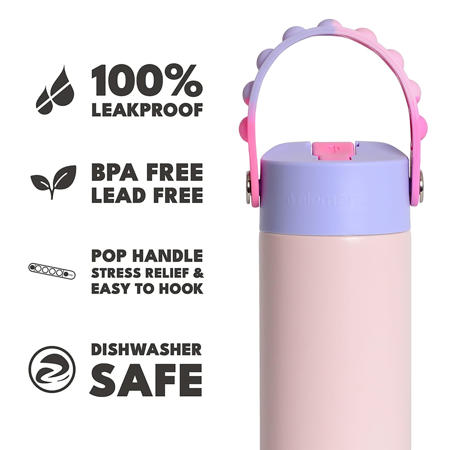Elemental Core Pop Stainless Steel Water Bottle, 18 Oz., Blush Pink Tie Dye