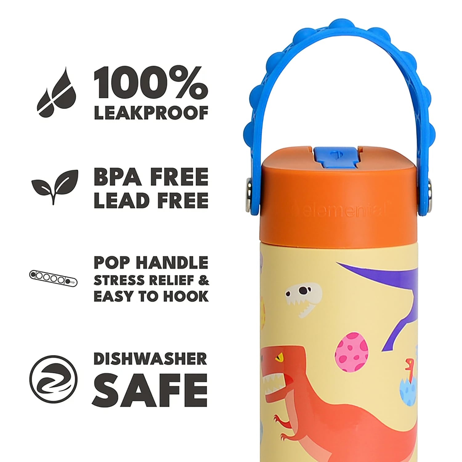 Elemental Core Pop Stainless Steel Water Bottle, 18 Oz., Dino Rage