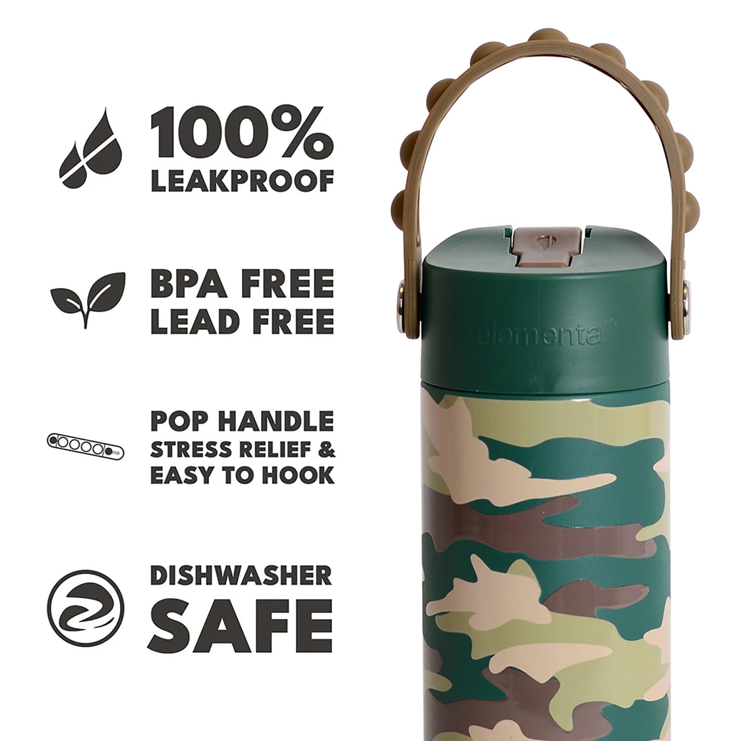 Elemental Core Pop Stainless Steel Water Bottle, 18 Oz., Green Camo
