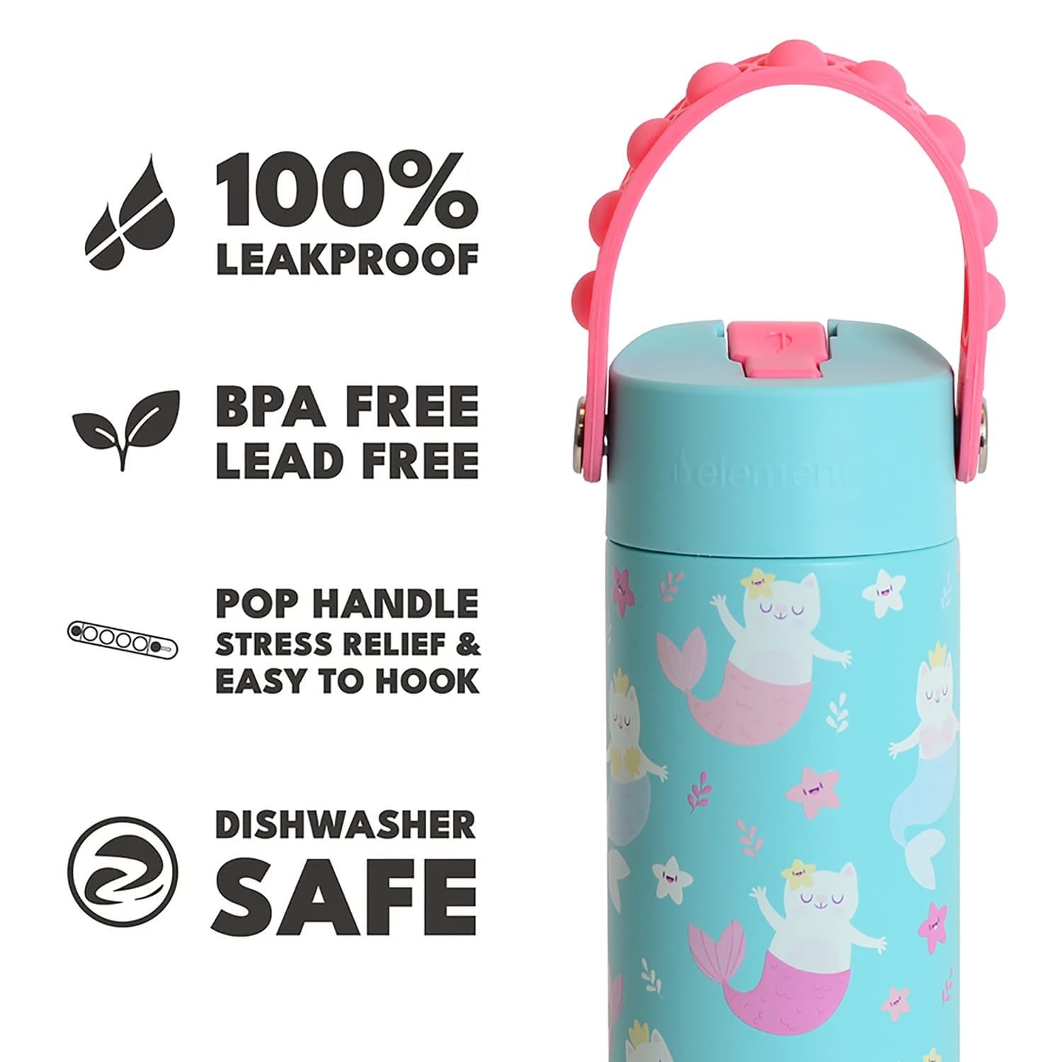 Elemental Core Pop Stainless Steel Water Bottle, 18 Oz., Meowmaid