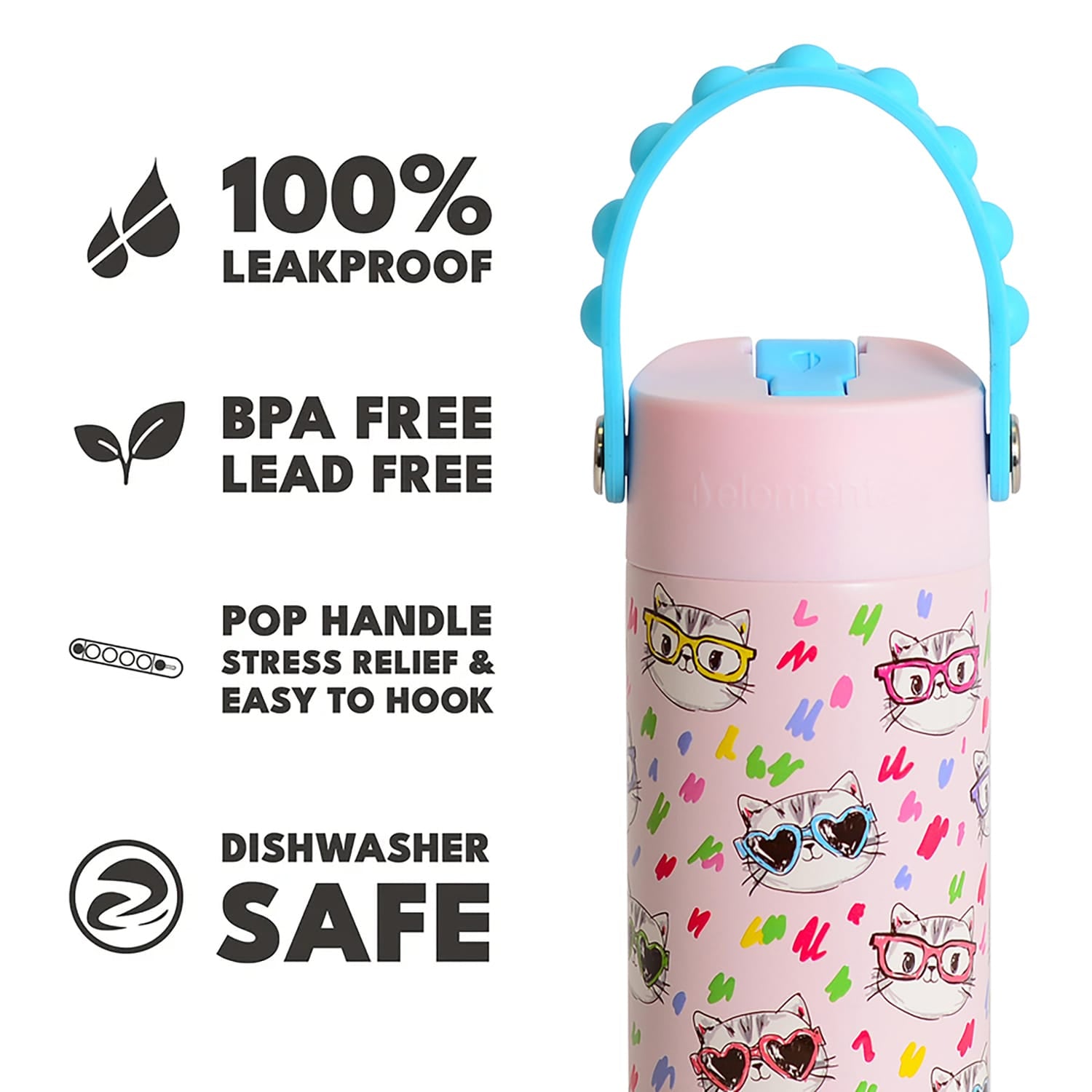 Elemental Core Pop Stainless Steel Water Bottle, 18 Oz., Stylish Cat