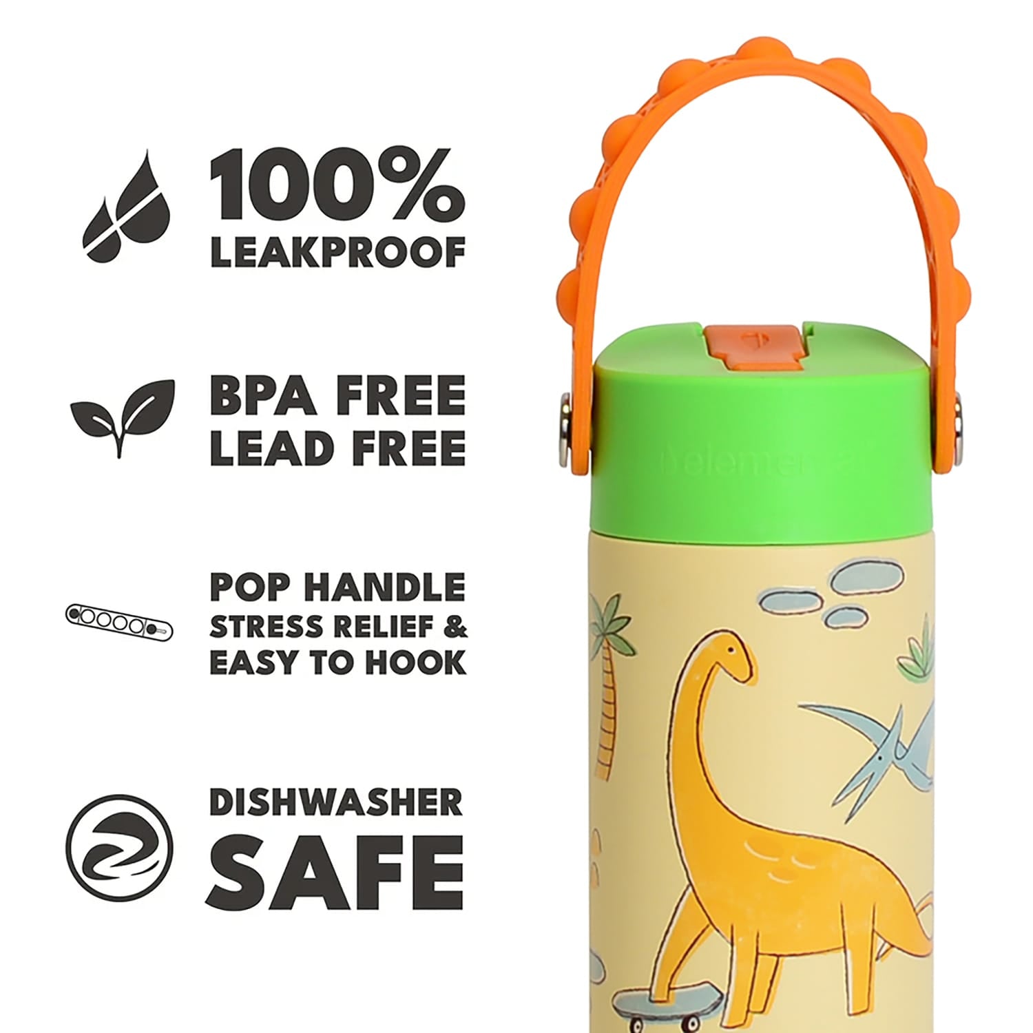 Elemental Core Pop Stainless Steel Water Bottle, 18 Oz., Skater Dinos