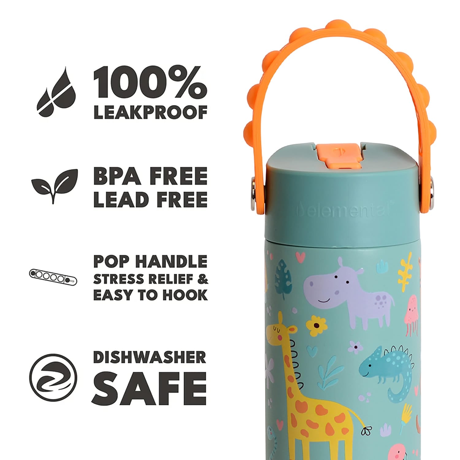 Elemental Core Pop Stainless Steel Water Bottle, 18 Oz., Safari
