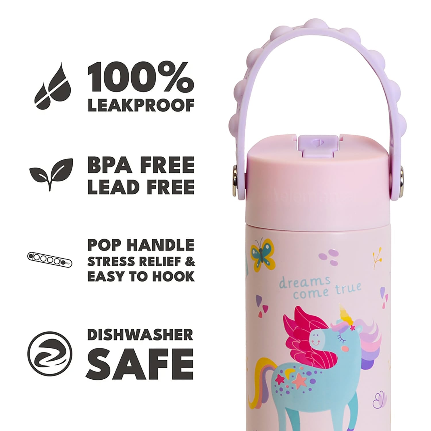 Elemental Core Pop Stainless Steel Water Bottle, 18 Oz., Unicorn Rainbow
