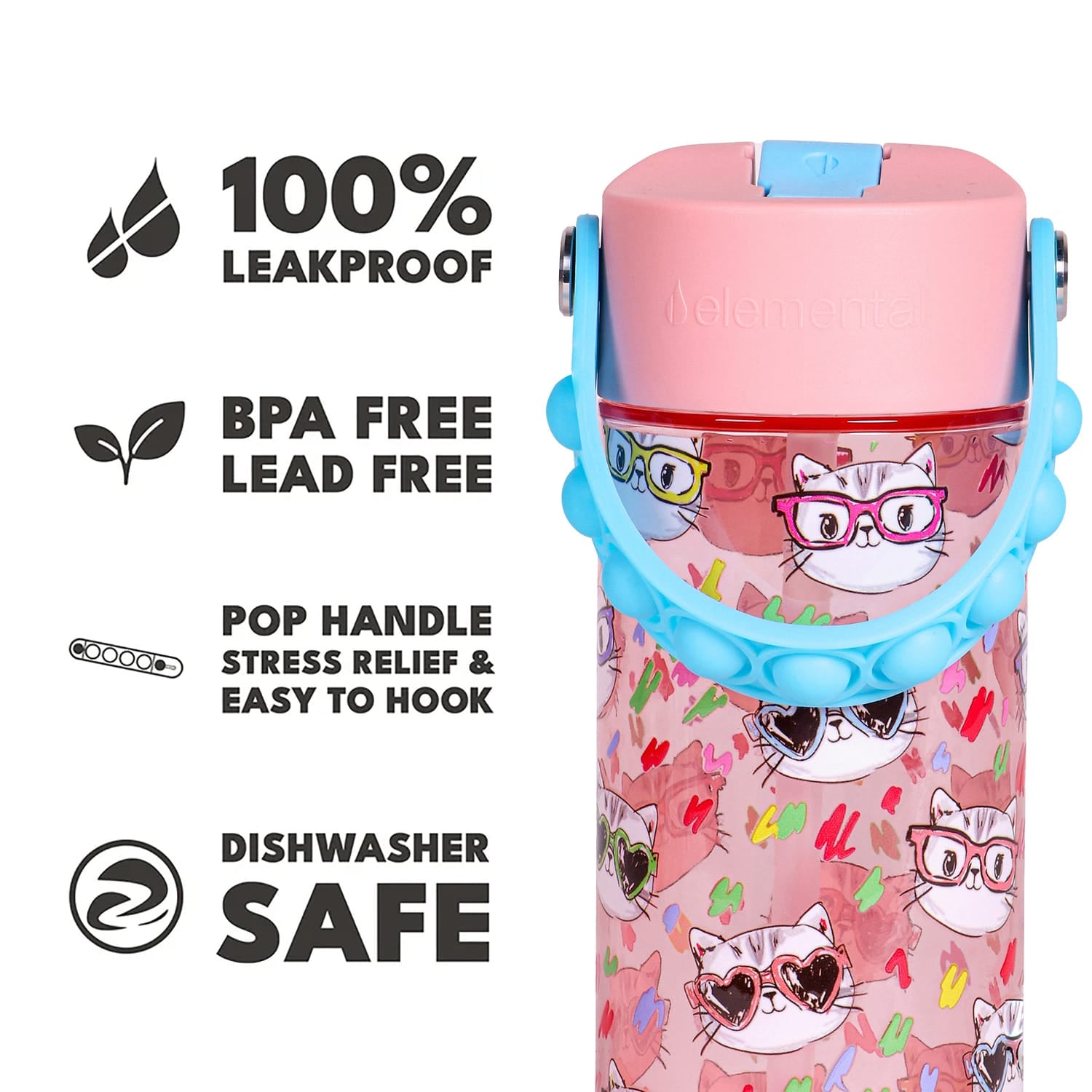 Elemental Splash Pop Tritan Water Bottle, 18 Oz., Stylish Cat