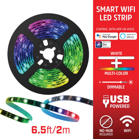 Energizer Connect Smart Wi-Fi Dimmable Bright White and Multicolor LED Light Strip, 6.56 Feet