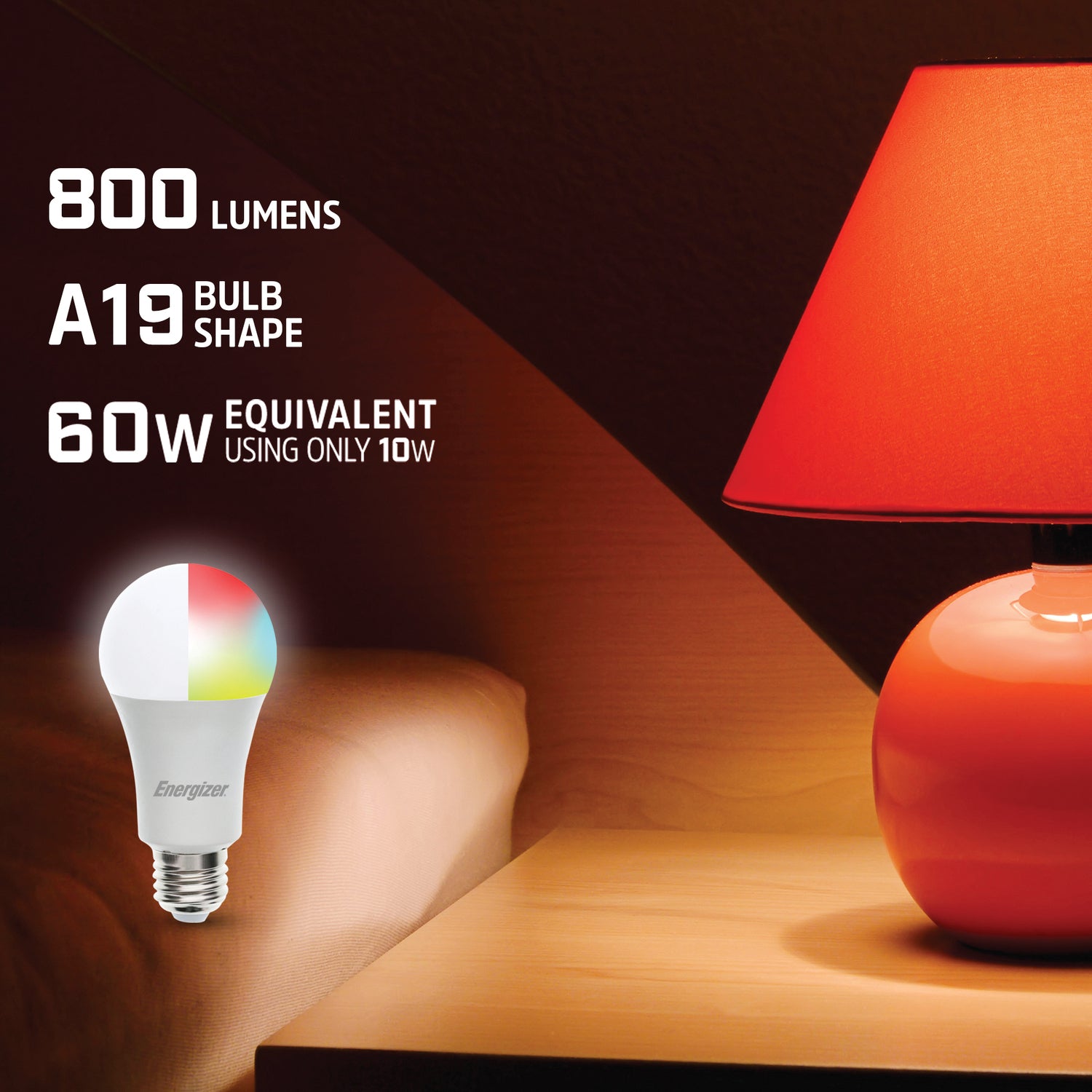 Energizer Connect LED 11.5W White and Multicolor Smart Bulb, A19 Bulb Shape, E26 Medium Base, Dimmable, 4 Pack