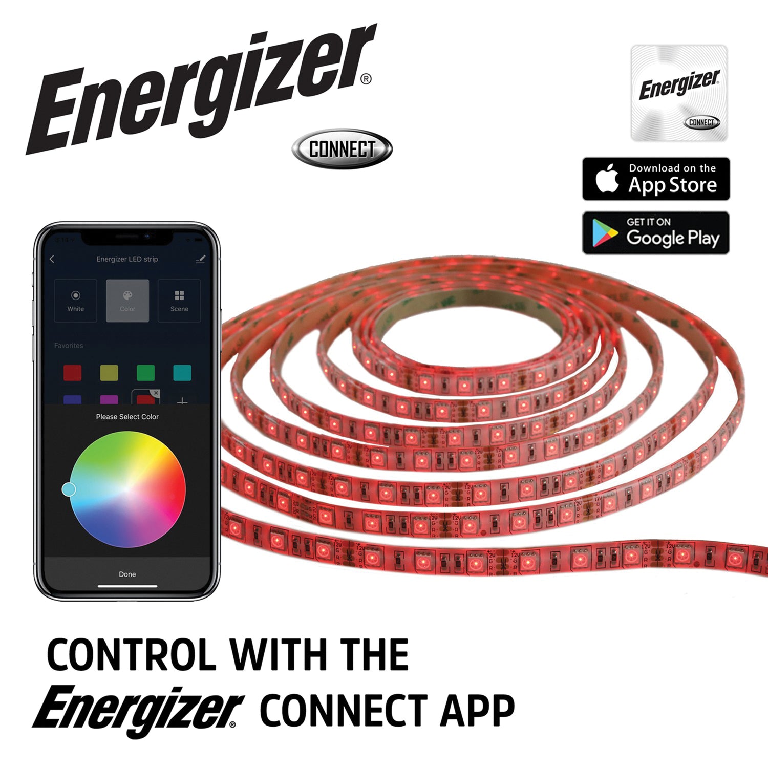 Energizer Connect Smart Multicolor LED Light Strip, 16.4 Ft.