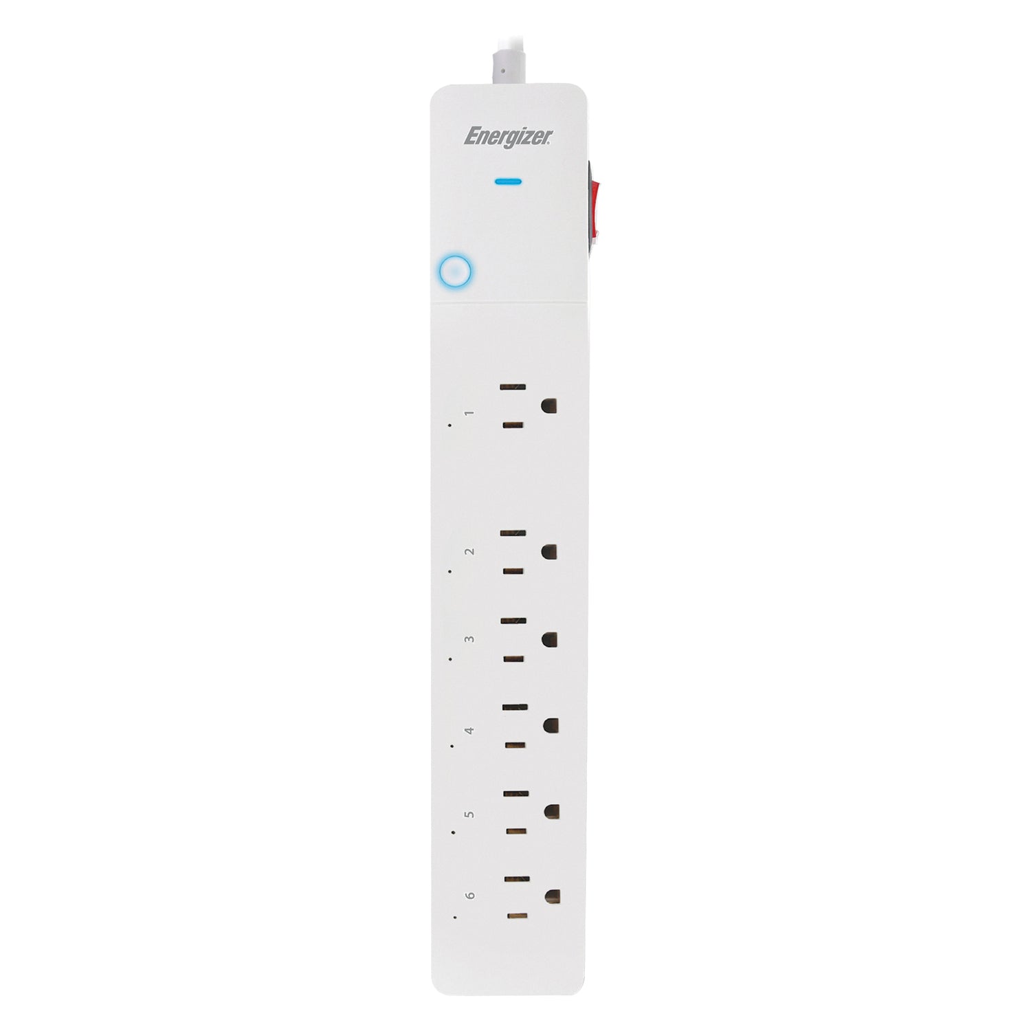 Energizer Connect 6-AC Outlet 1200-Joules Smart Wi-Fi Surge Protector Power Strip, 3-Ft. Cord with Angled Plug, EIS3-1004-WHT