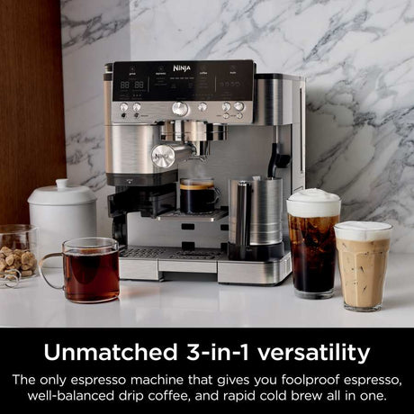 Ninja Luxe Café Premier Series Espresso Machine, Drip Coffee, Cold Brew, Grinder, Tamper, Frother, Silver - Open Box