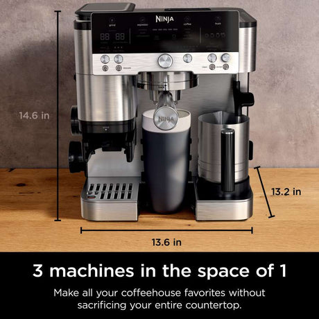 Ninja Luxe Café Premier Series Espresso Machine, Drip Coffee, Cold Brew, Grinder, Tamper, Frother, Silver - Certified Refurbished