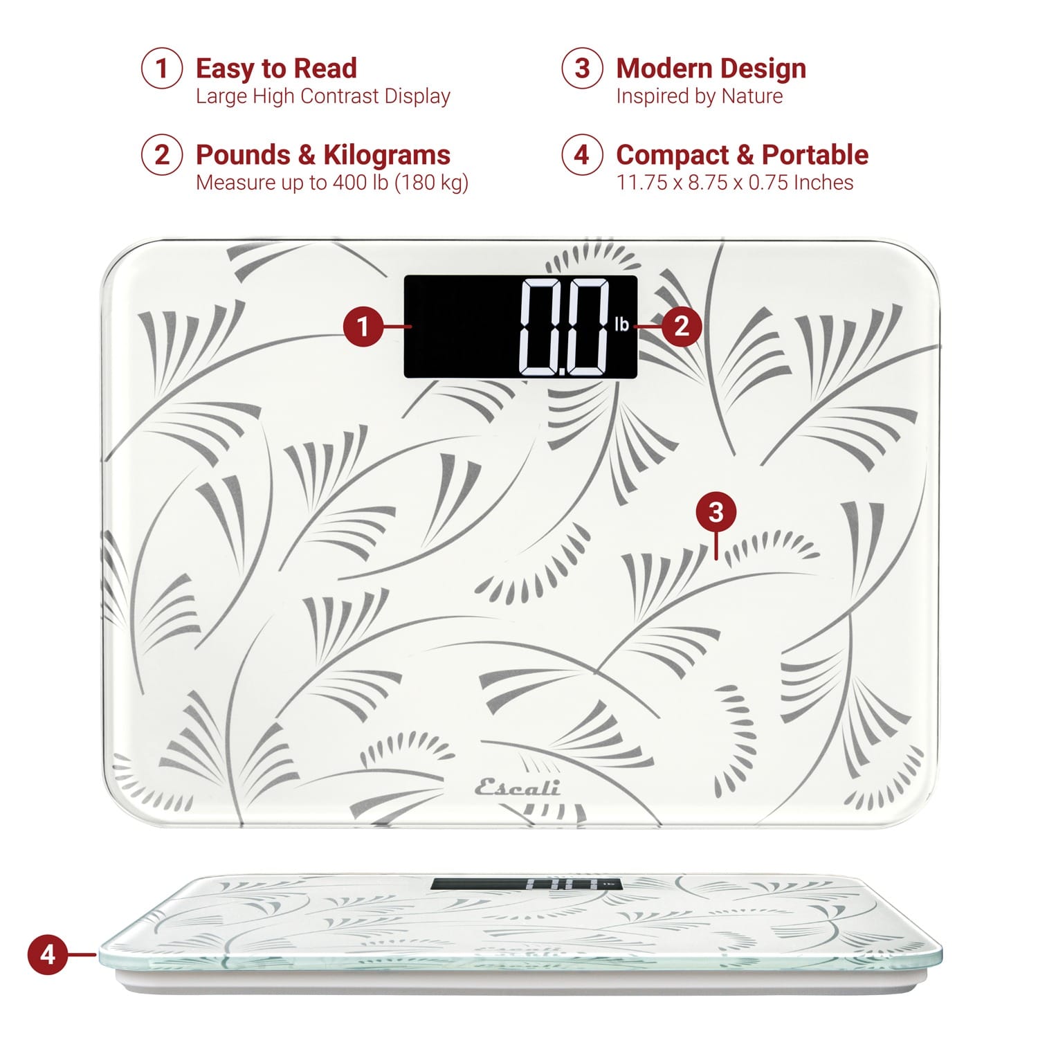 Escali Sleek Rounded 440-lb Capacity Tempered Glass Bathroom Scale
