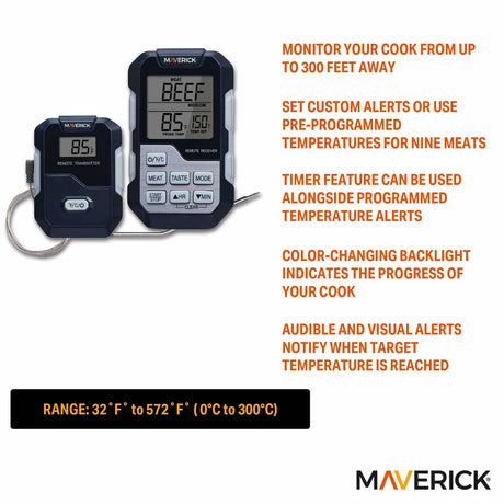 Maverick Long-Range Wireless Remote Cooking Thermometer, Single Probe