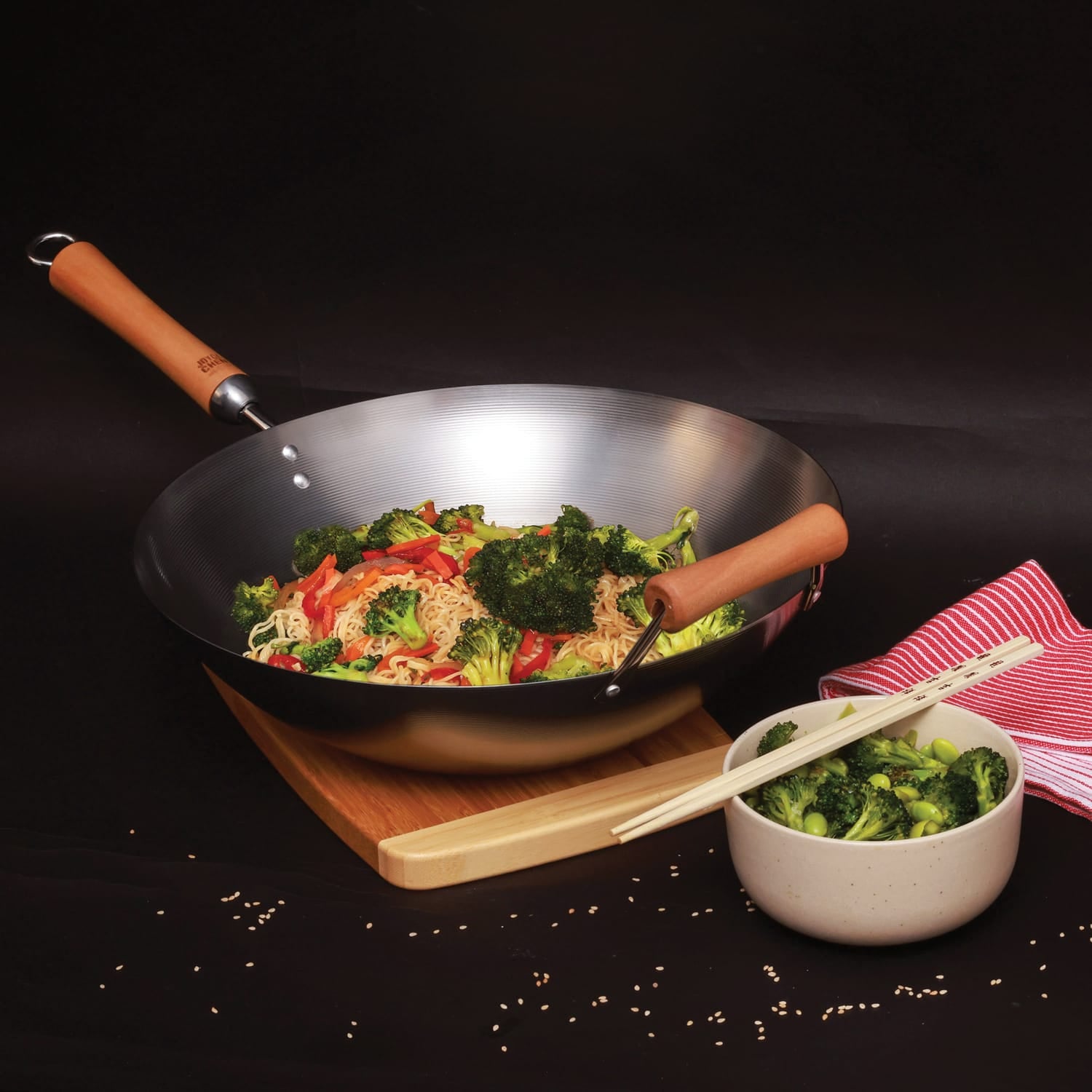 Joyce Chen Classic Series 14-In. Round Bottom Carbon Steel Wok with Birch Handles