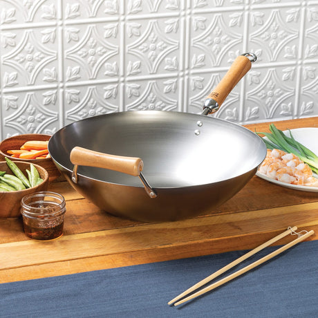 Joyce Chen Classic Series 14-In. Carbon Steel Wok with Birch Handles