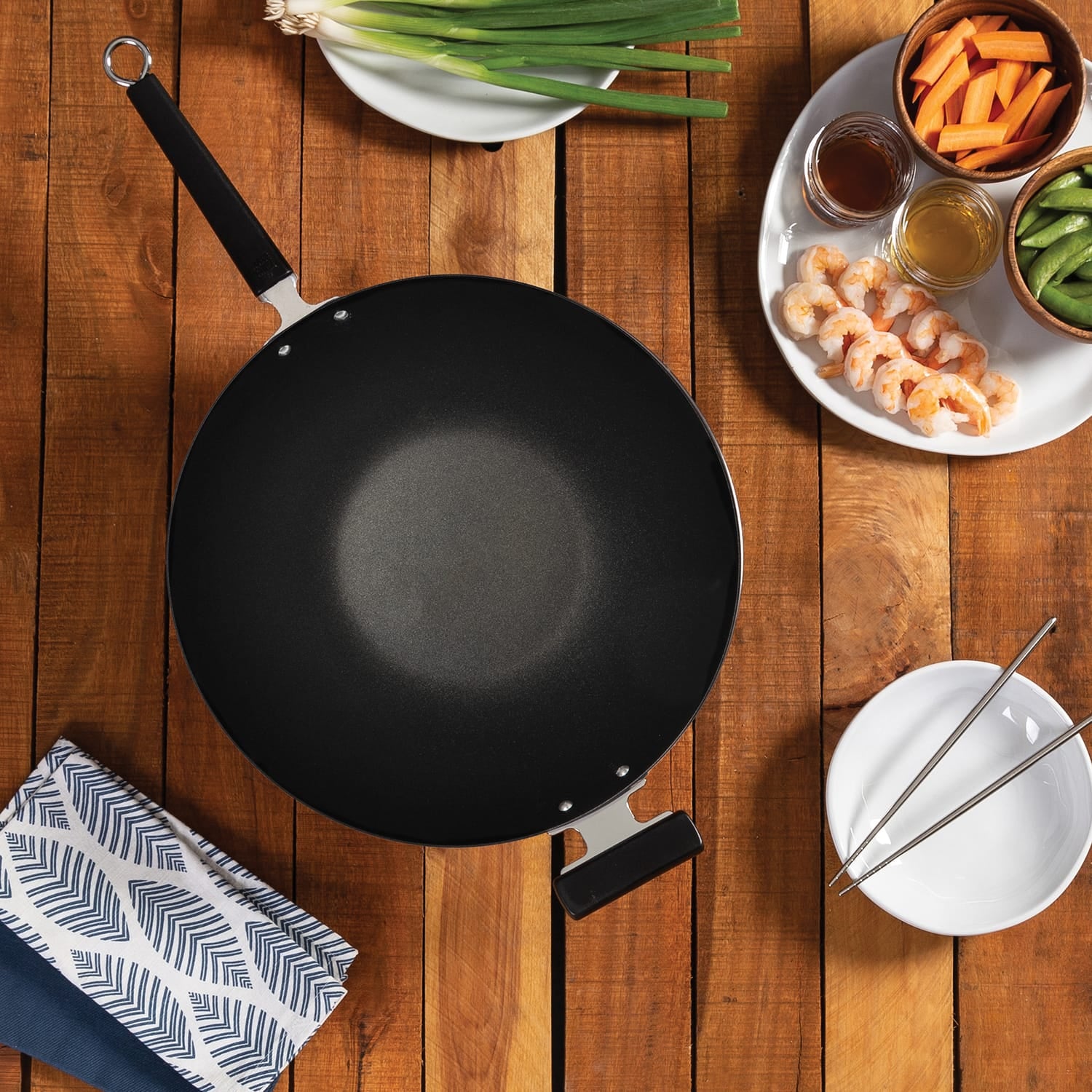 Joyce Chen Professional Series Carbon Steel Excalibur Nonstick Wok with Phenolic Handles, 14-In.