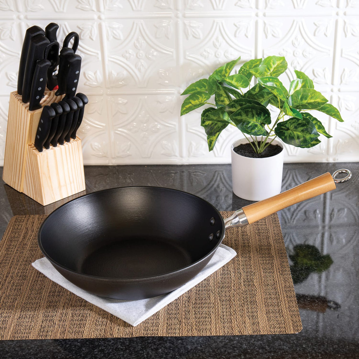 Joyce Chen 11.5-In. Professional Series Cast Iron Stir Fry Pan with Maple Handle