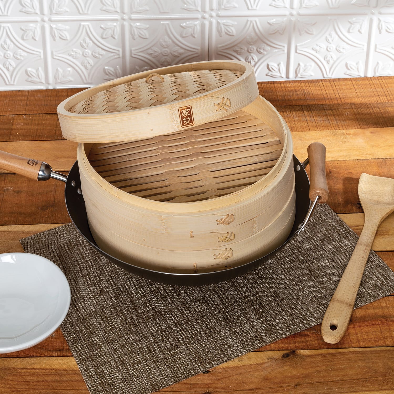 Joyce Chen 2-Tier Bamboo Steamer Baskets with Lid, 12 In.