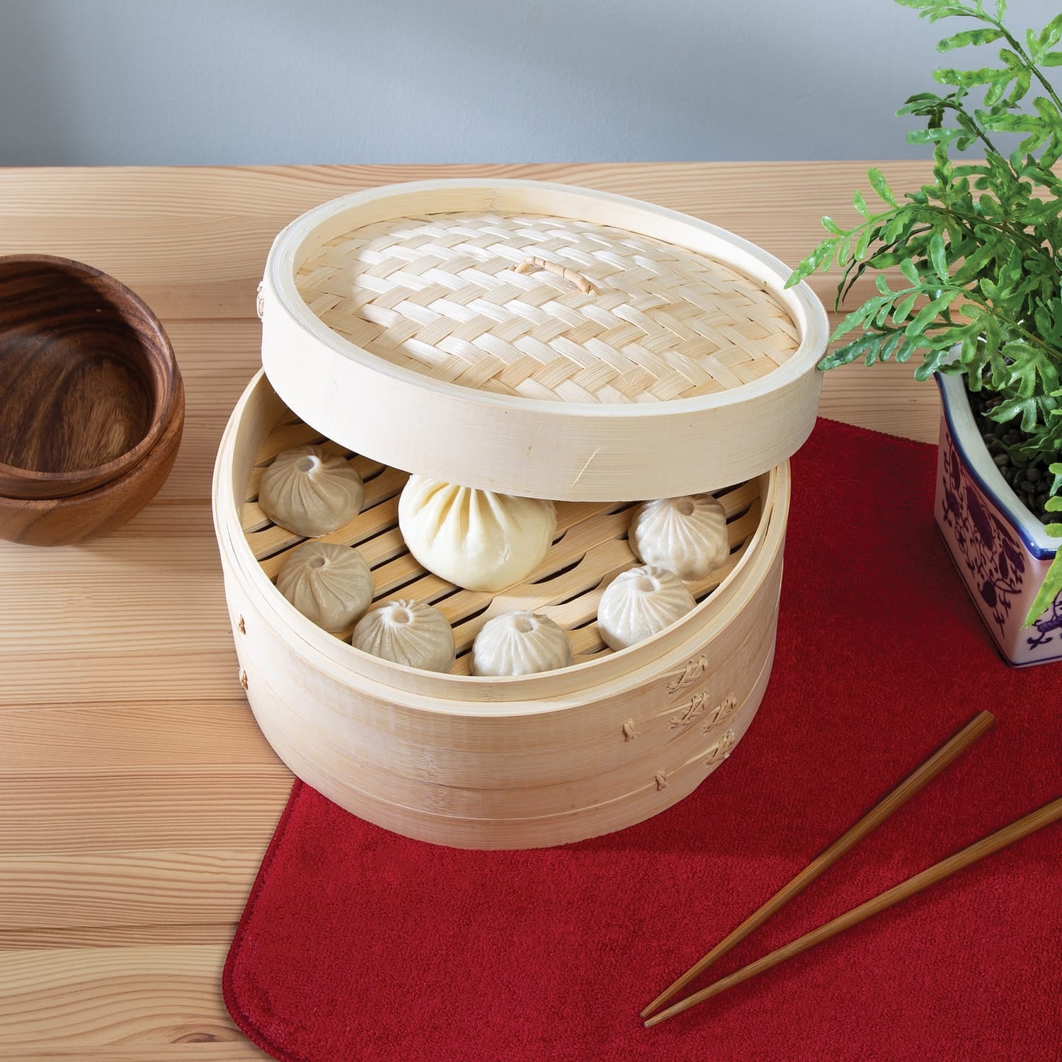 Joyce Chen 2-Tier Bamboo Steamer Baskets with Lid, 12 In.