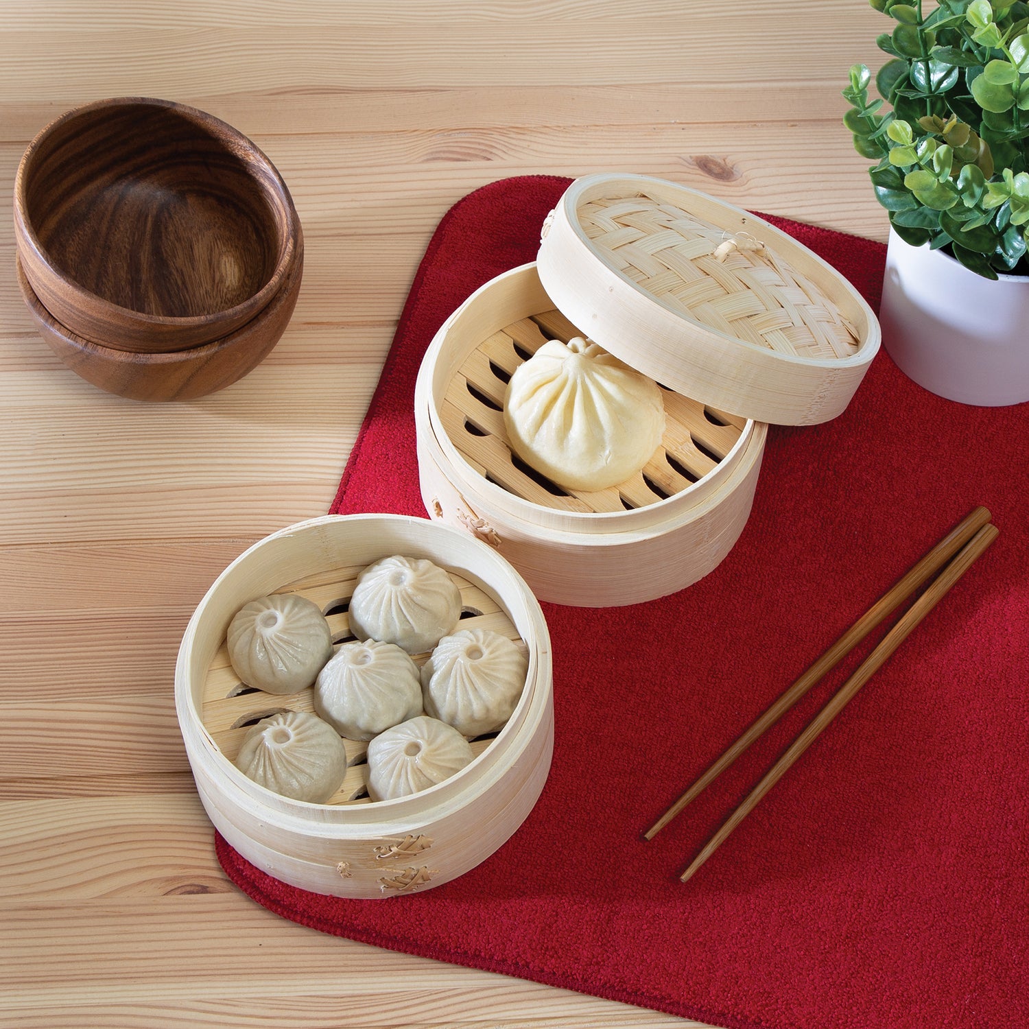 Joyce Chen 2-Tier Bamboo Steamer Baskets with Lid, 6 In.