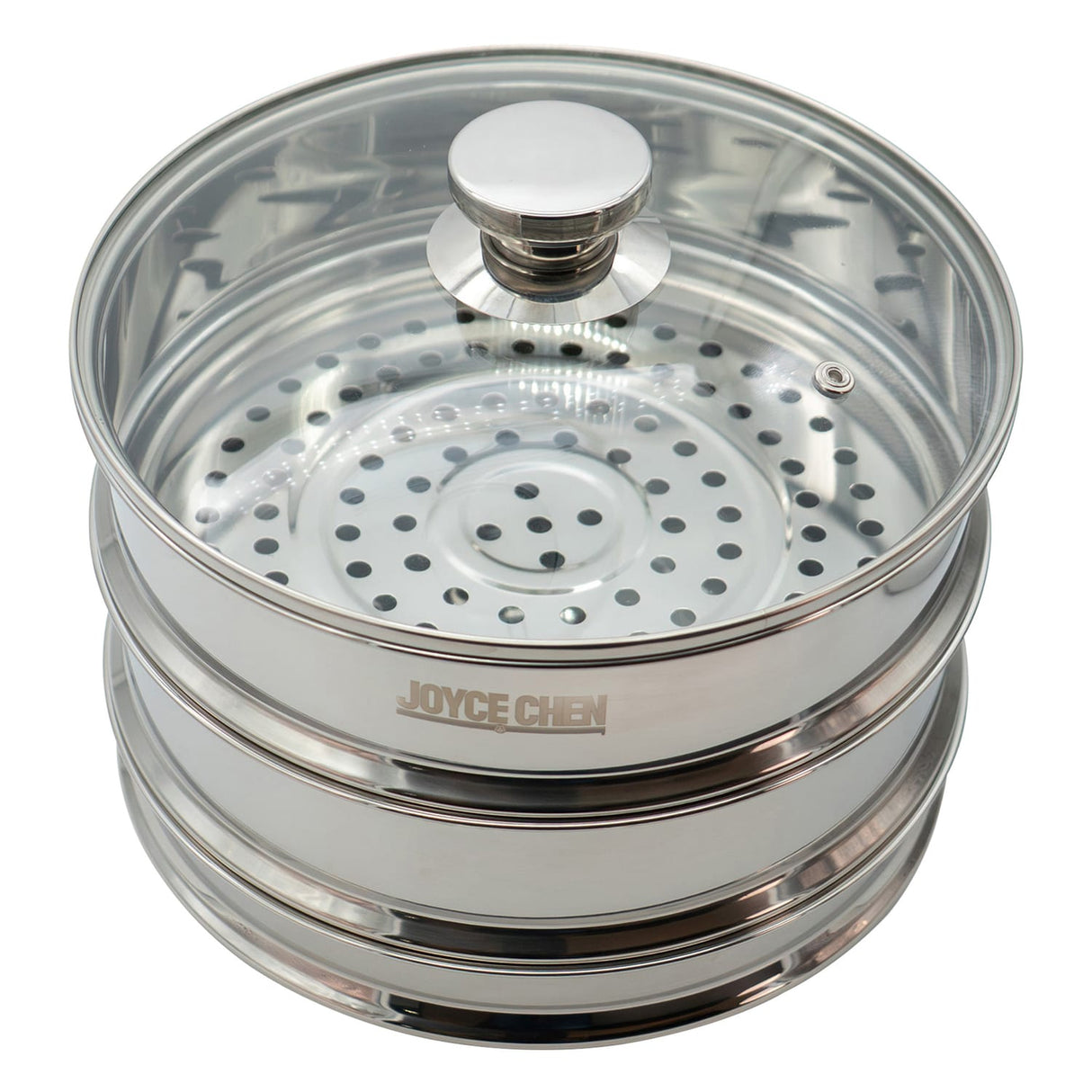Joyce Chen 10-In. 2-Tier Stainless Steel Steamer with Vented Glass Lid and Wok Adapter Ring