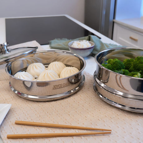 Joyce Chen 10-In. 2-Tier Stainless Steel Steamer with Vented Glass Lid and Wok Adapter Ring