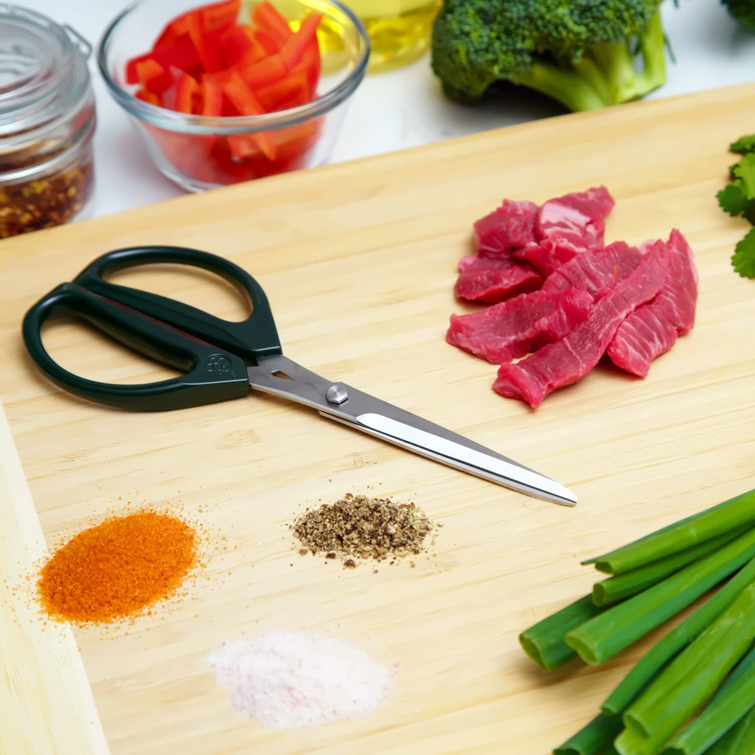 Joyce Chen 8-In. Deluxe Unlimited Kitchen Scissors with Ergonomic Dark Olive Handles, Ambidextrous