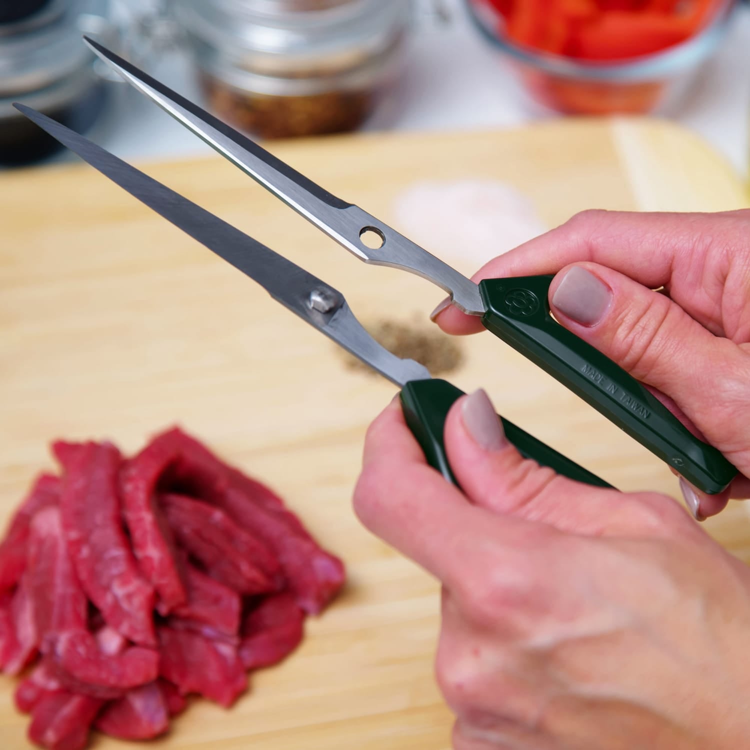 Joyce Chen 8-In. Deluxe Unlimited Kitchen Scissors with Ergonomic Dark Olive Handles, Ambidextrous