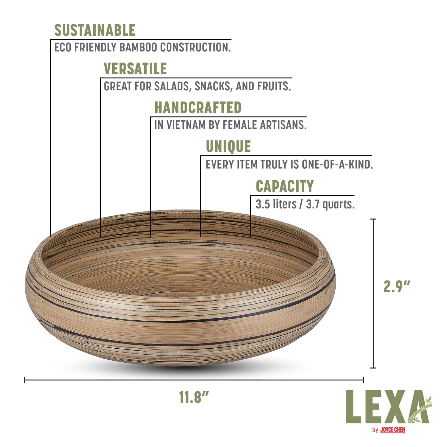 LEXA by Joyce Chen 12-In. Bamboo Fruit Bowl, Black/Natural