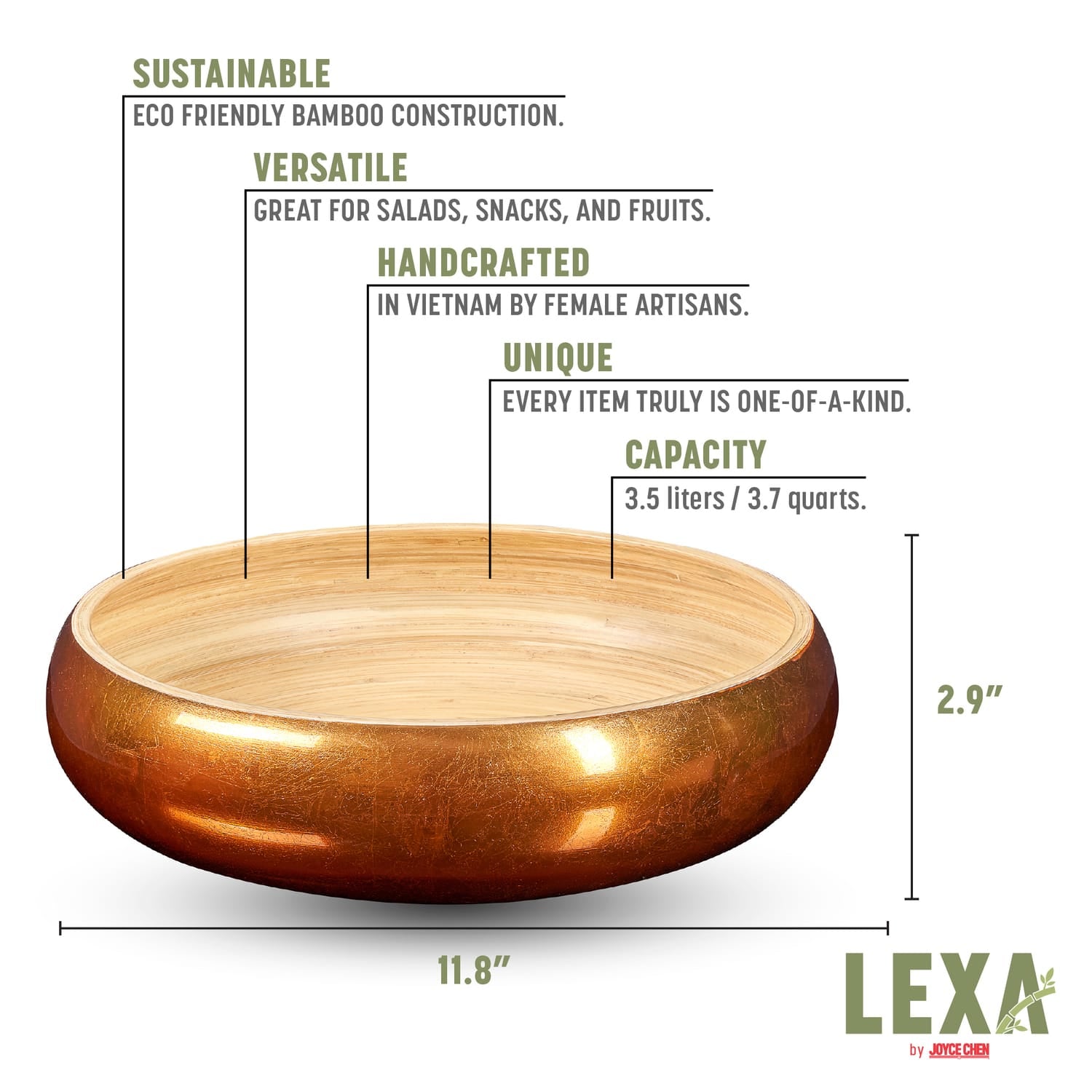 LEXA by Joyce Chen 12-In. Bamboo Fruit Bowl, Copper
