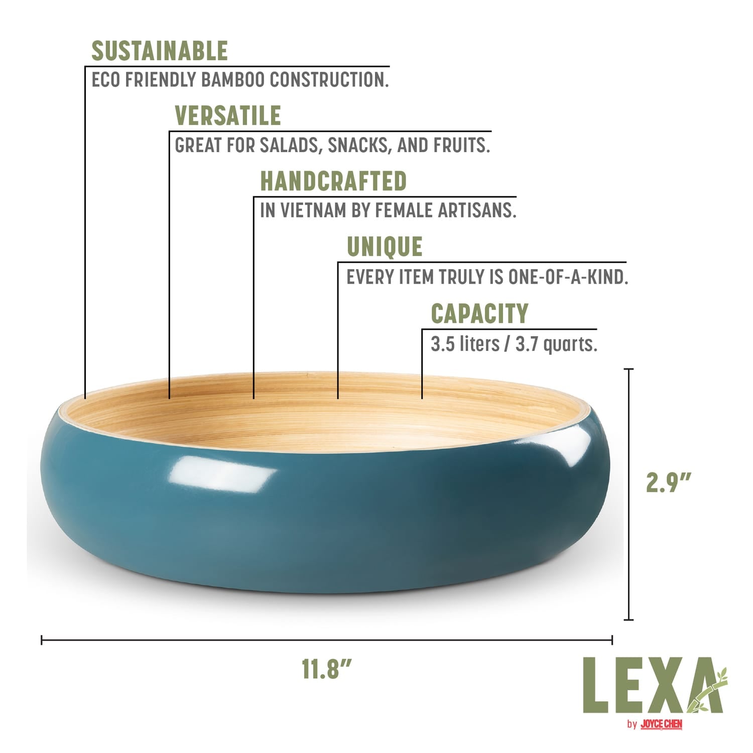 LEXA by Joyce Chen 12-In. Bamboo Fruit Bowl, Navy