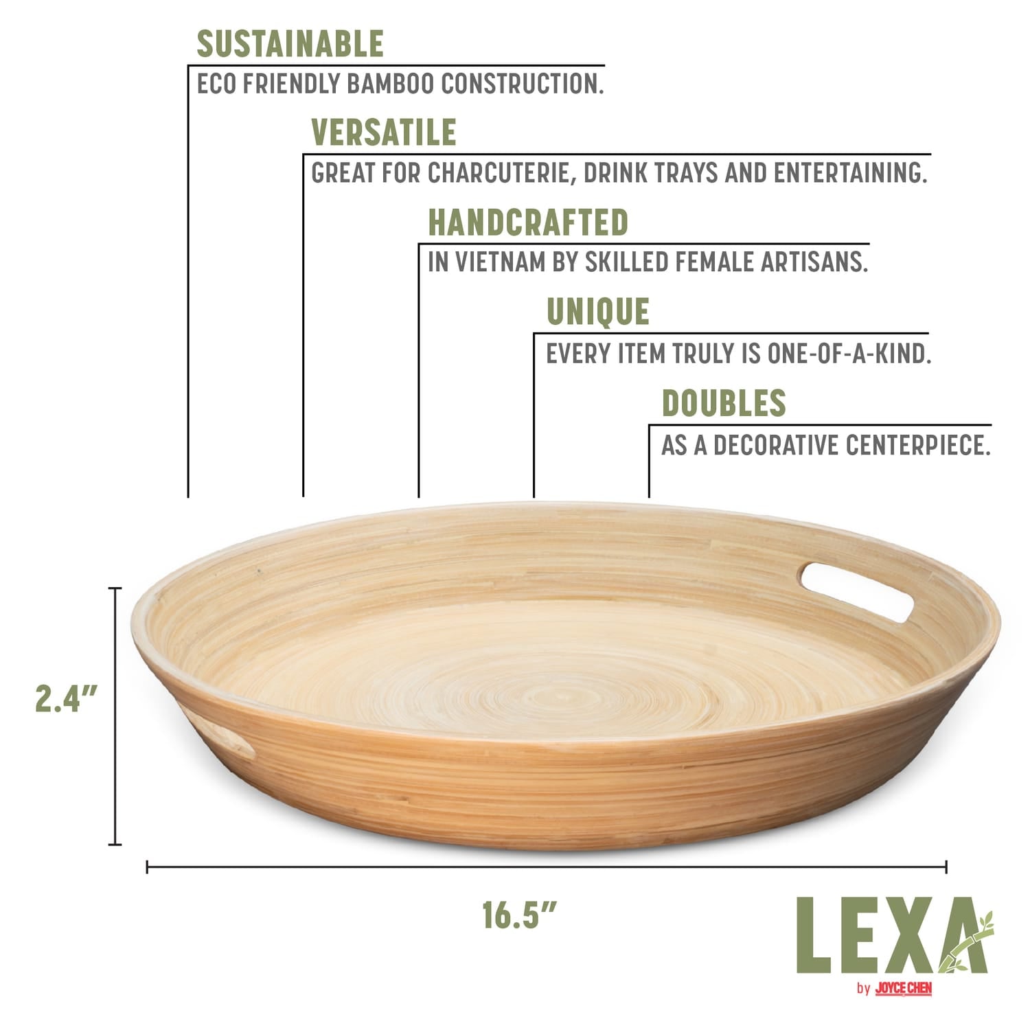LEXA by Joyce Chen 16-In. Bamboo Serving Tray with Cutout Handles