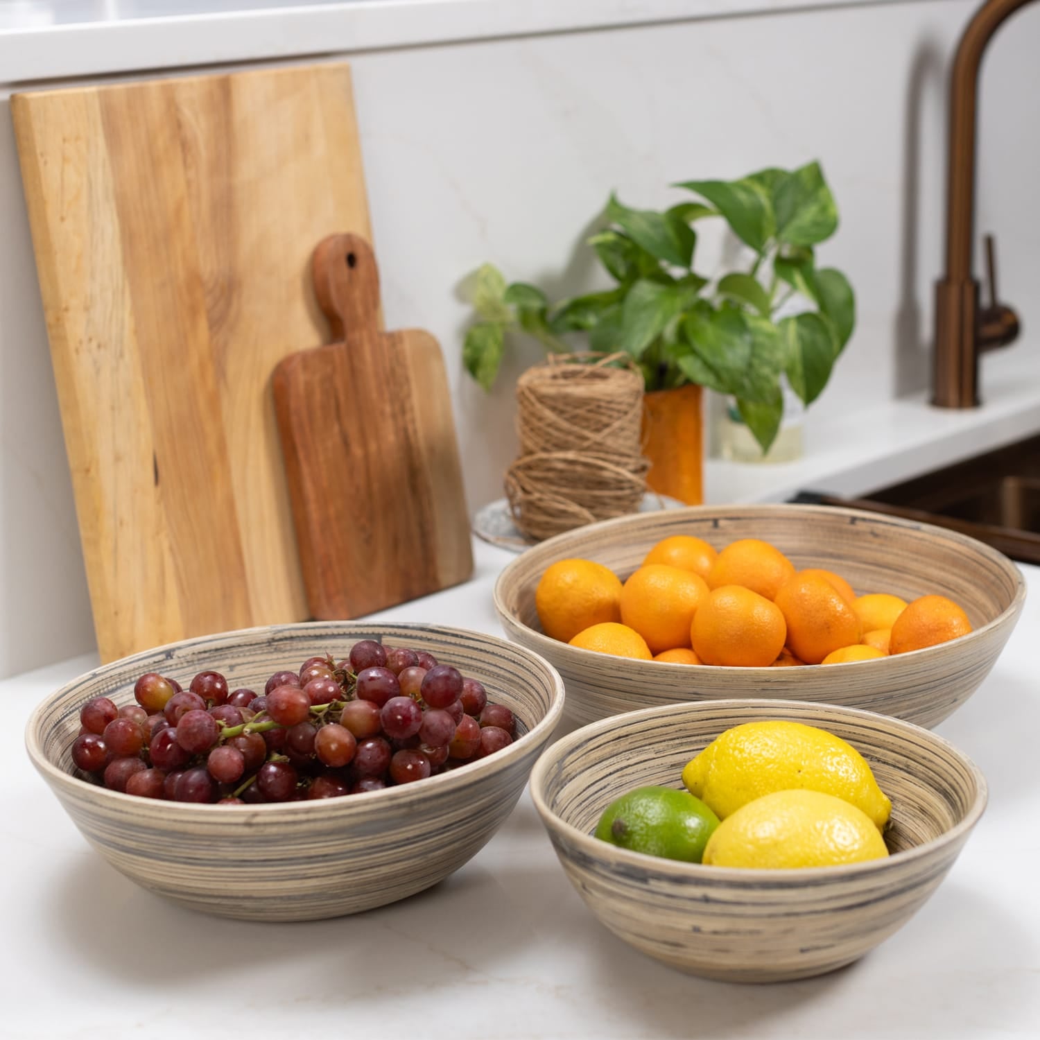 LEXA by Joyce Chen 3-Piece Bamboo Bowl Set with 12-In., 10-In., and 8-In. Bowls, Black/Natural
