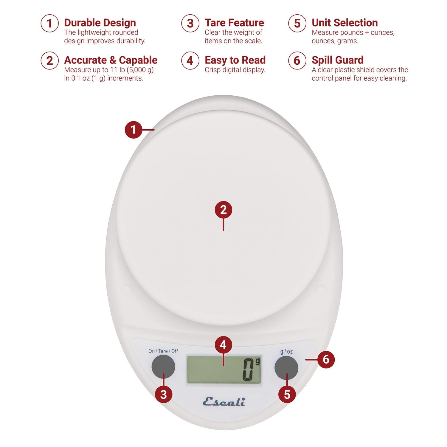 Escali Primo Digital Kitchen Scale, White