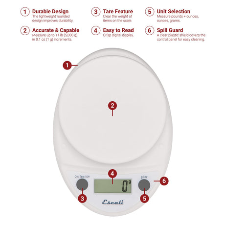 Escali Primo Digital Kitchen Scale, White