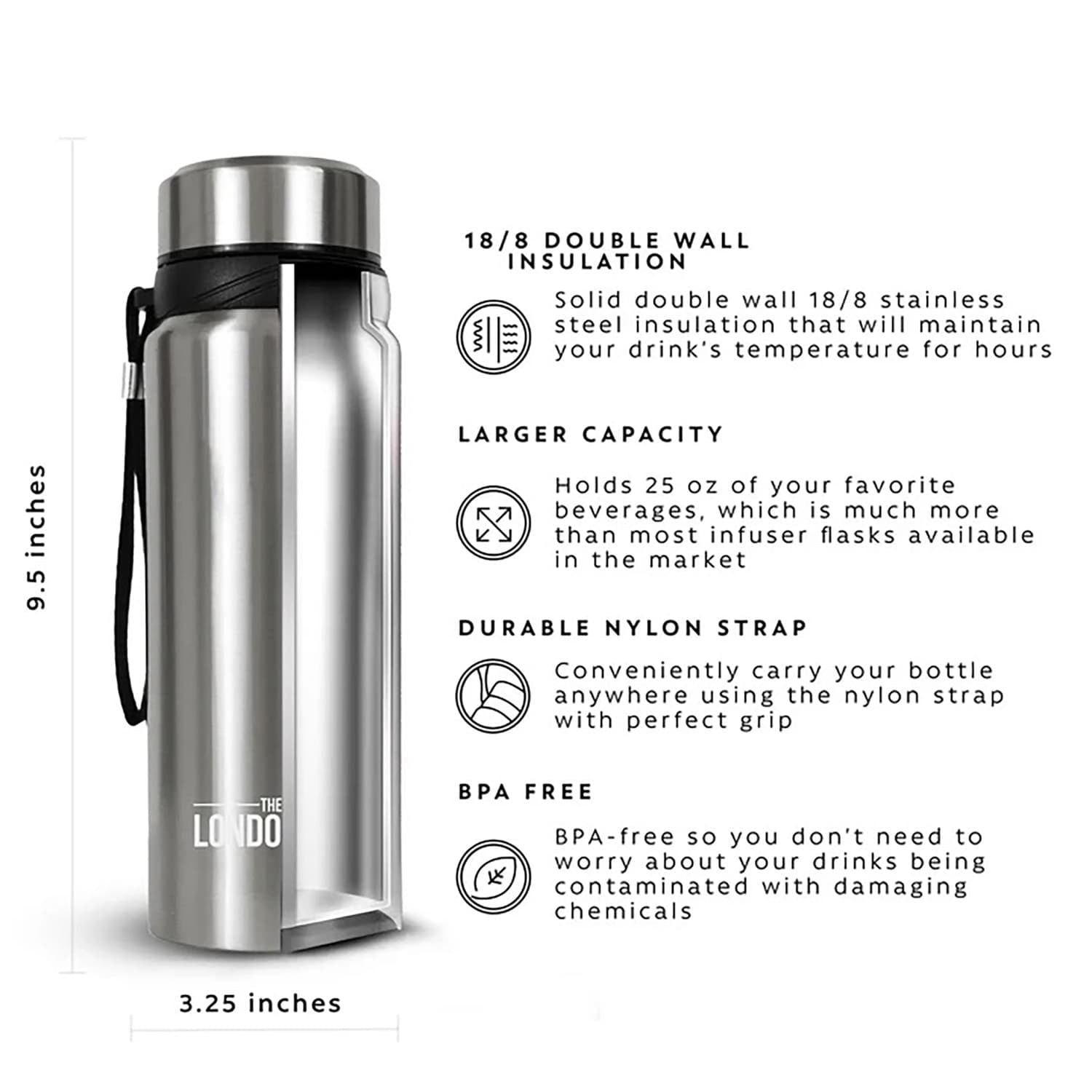 The London Sip Tea Infuser Bottle, 25 Oz., Silver
