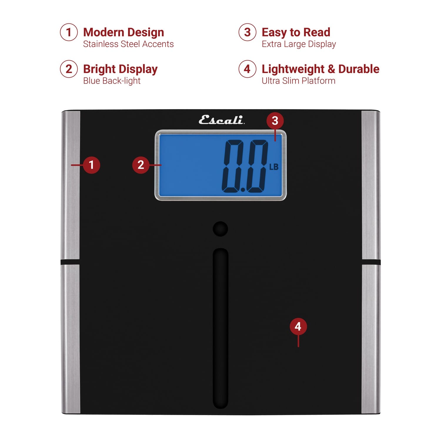 Escali 440-lb Capacity Black Bathroom Scale