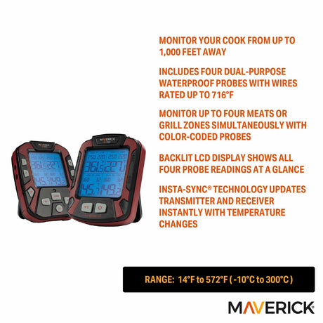 Maverick Extended-Range Professional Wireless Thermometer, 4 Probes