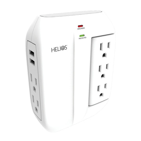 Helios 3-AC Swiveling Outlet, 2-AC Fixed Outlet, and 2-USB Port 450-Joules Surge Protector Wall Tap, AS-HP-5R