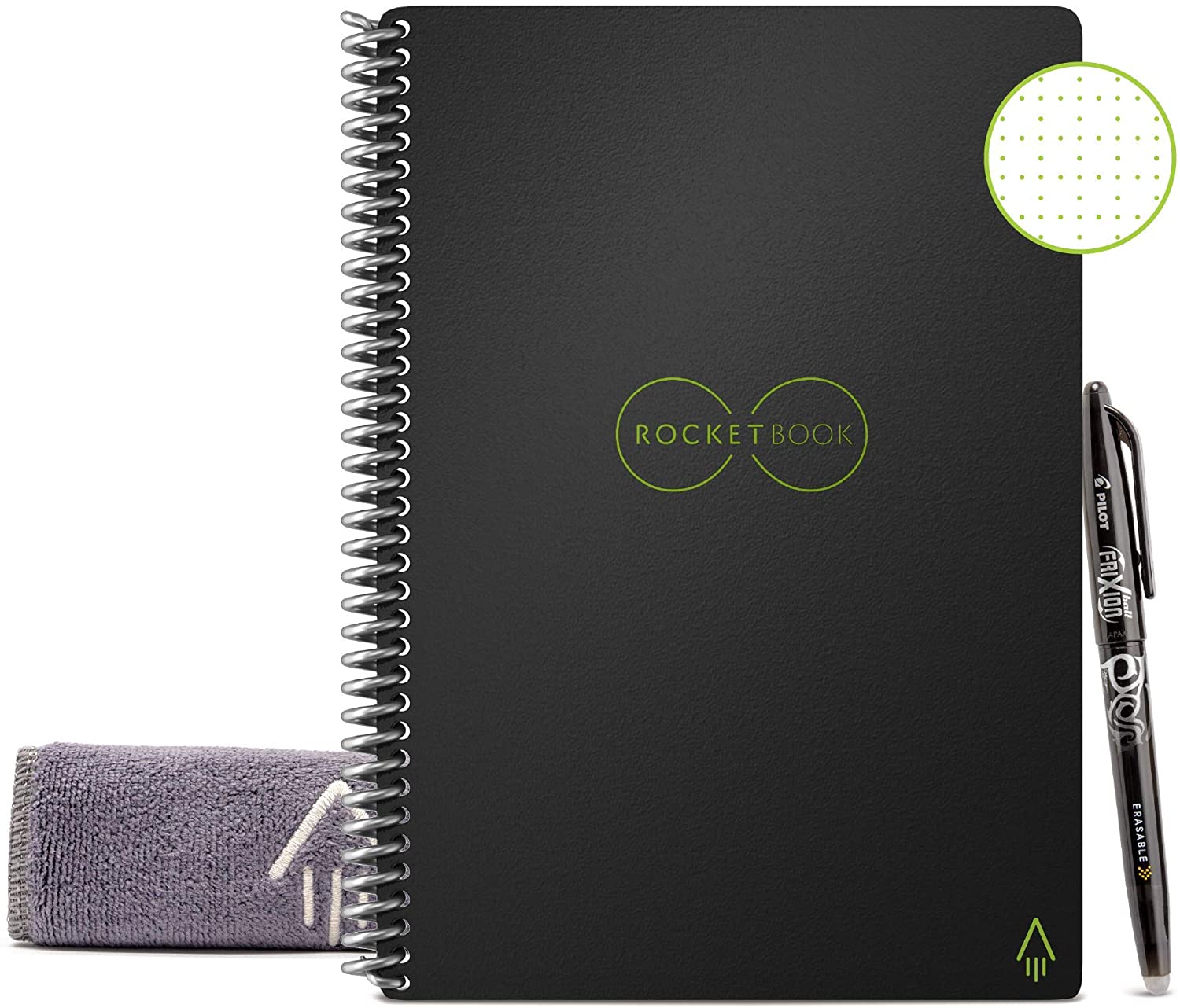 Rocketbook EVR-E-K-A Everlast Smart Reusable Notebook with Pen and Microfiber Cloth, Executive Size, Black