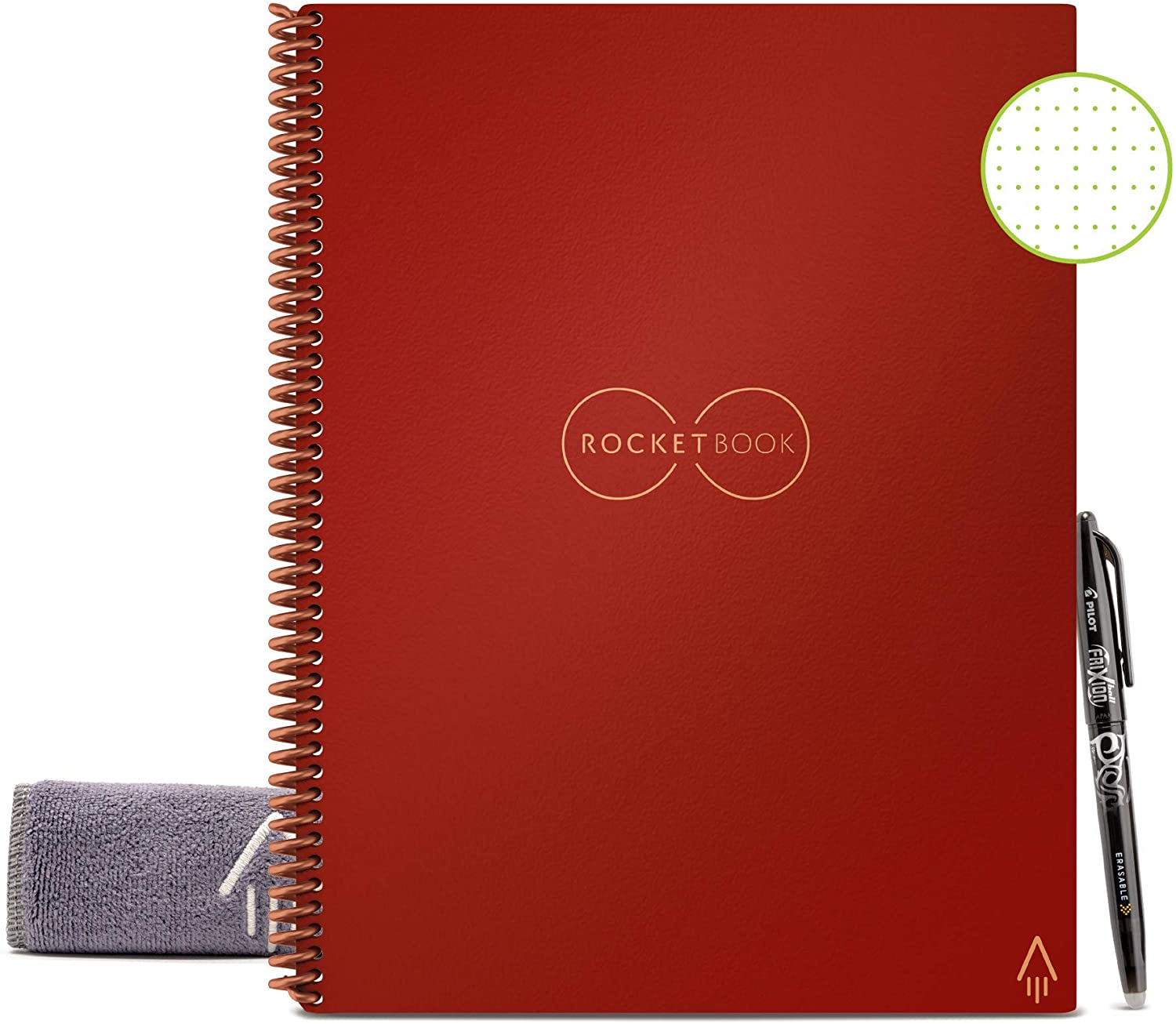 Rocketbook EVR-L-K-CME Everlast Smart Reusable Notebook with Pen and Microfiber Cloth, Letter Size, Scarlet Red