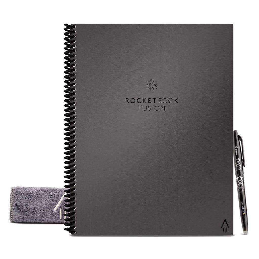 Rocketbook EVRF-L-M-K-CIG Fusion Mini Notebook Bundle 2 Pens 2Cloths Gray Letter