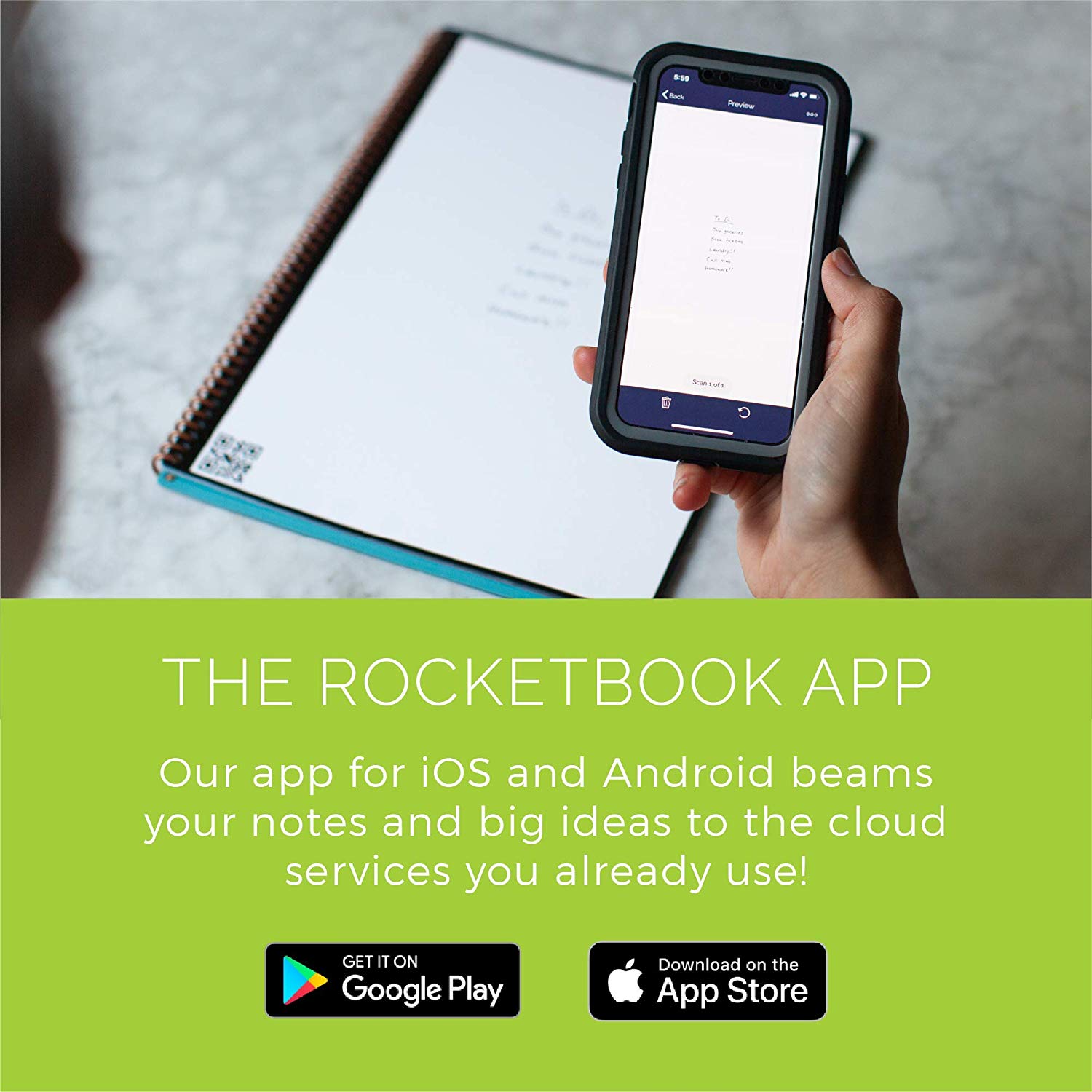 Rocketbook EVR-M-K-CKG Everlast Mini Smart Reusable Notebook with Pen and Microfiber Cloth, Terrestrial Green