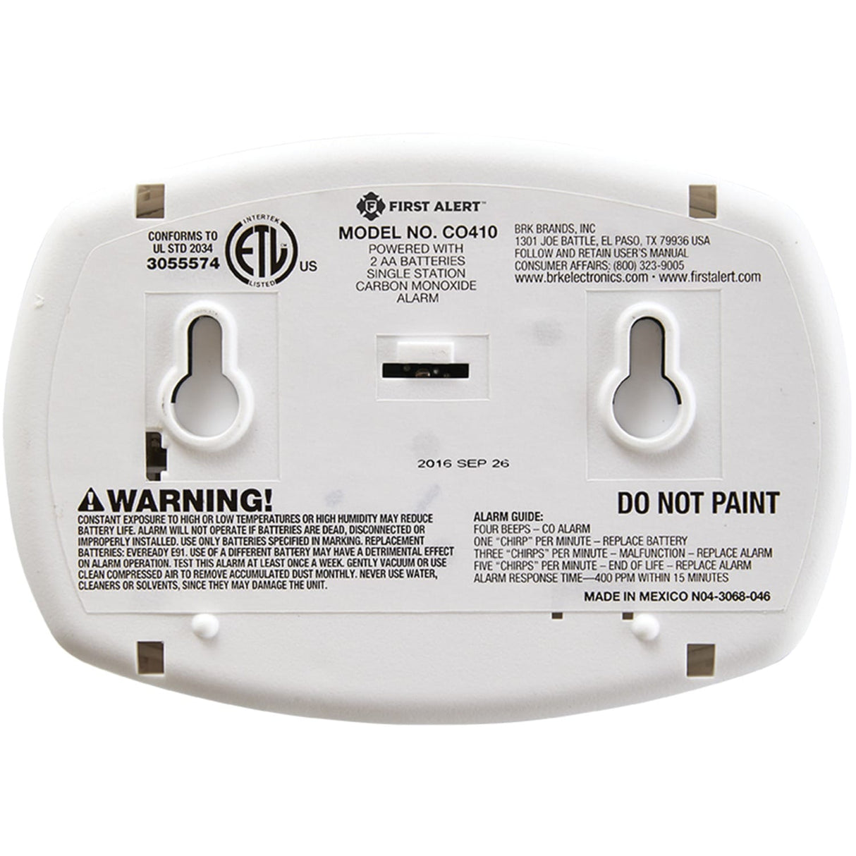 First Alert Battery-Powered Carbon Monoxide Alarm with Backlit Digital Display