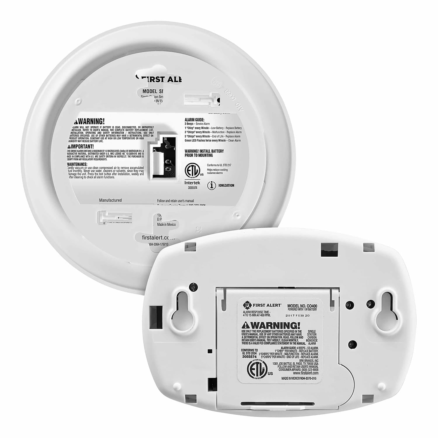 First Alert Standard Battery-Operated Smoke Alarm and CO Alarm Value 2 Pack with Models SMI100 and CO400